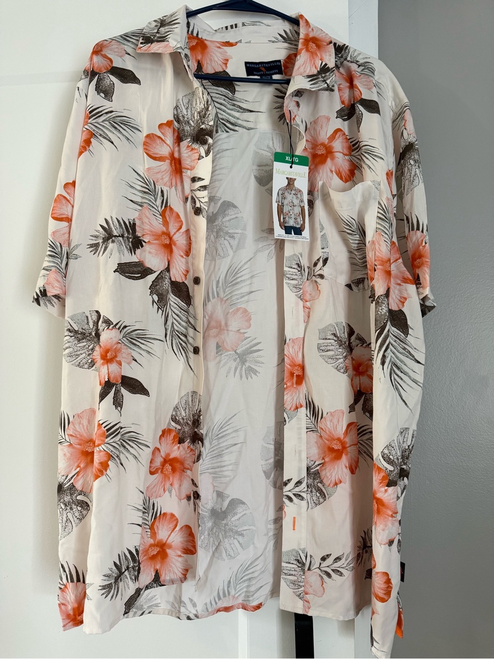 Margaritaville Cream Button-Down Shirt with Orange Floral Print